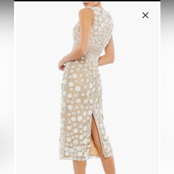 NWT - MAC DUGGAL Beaded Floral Appliqué Midi Sheath Dress in Ivory Nude - Picture 6 of 16